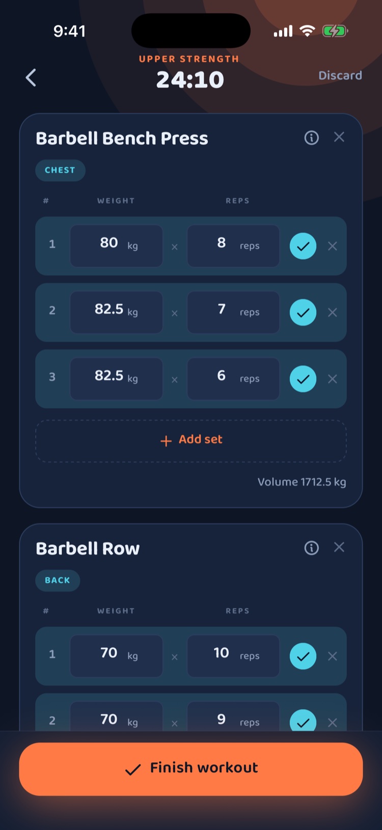Logging sets during an active workout